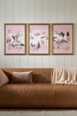 Anthropologie Curious Cranes Triptych Wall Art In Pink
