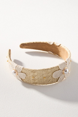 By Anthropologie Pearl Flower Raffia Headband