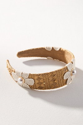 By Anthropologie Pearl Flower Raffia Headband