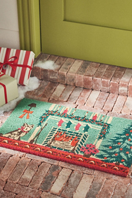 Anthropologie Hearth Coir Printed Dog Doormat In Green