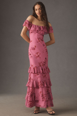Bhldn Elara Ruffle Chiffon Maxi Dress In Multi
