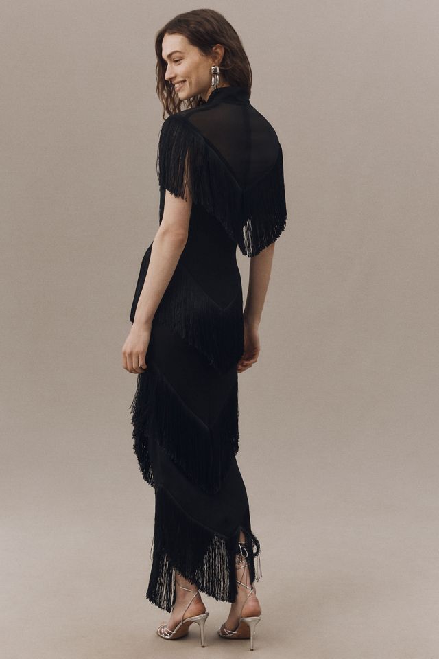De La Vali Tellus Fringed Chiffon Midi Dress #1