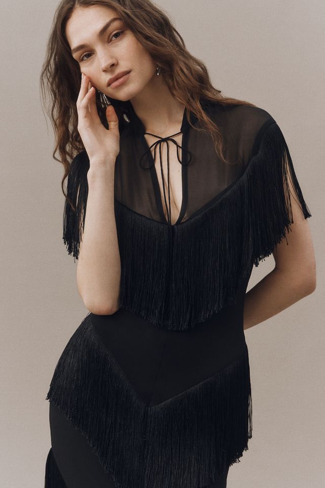 De La Vali Tellus Fringed Chiffon Midi Dress #2