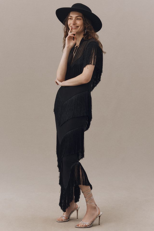 De La Vali Tellus Fringed Chiffon Midi Dress #3