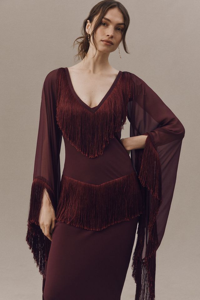 De La Vali Cristal Fringed V-Neck Maxi Dress #1