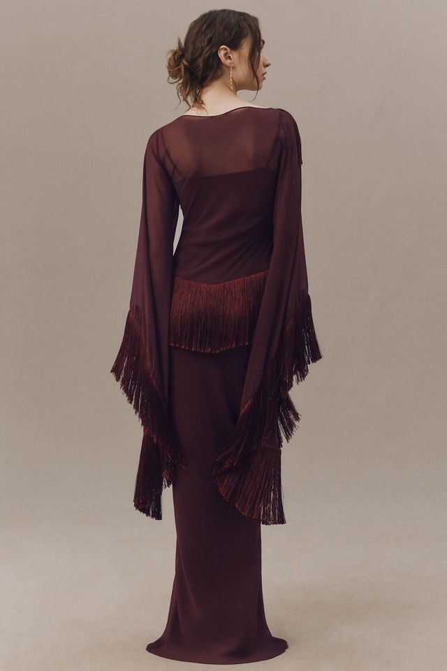 De La Vali Cristal Fringed V-Neck Maxi Dress #2