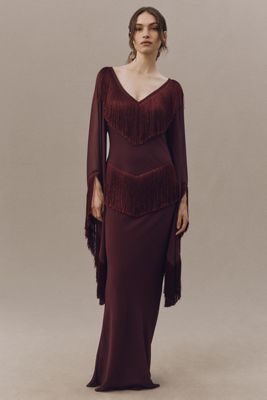 De La Vali Cristal Fringed V-Neck Maxi Dress