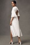 BHLDN Short-Sleeve Crew-Neck Side-Slit Satin Midi Dress