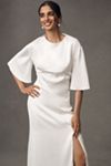 BHLDN Short-Sleeve Crew-Neck Side-Slit Satin Midi Dress