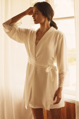 Flora Nikrooz Hazel Lace-trim Satin Wrap Cover-up In White