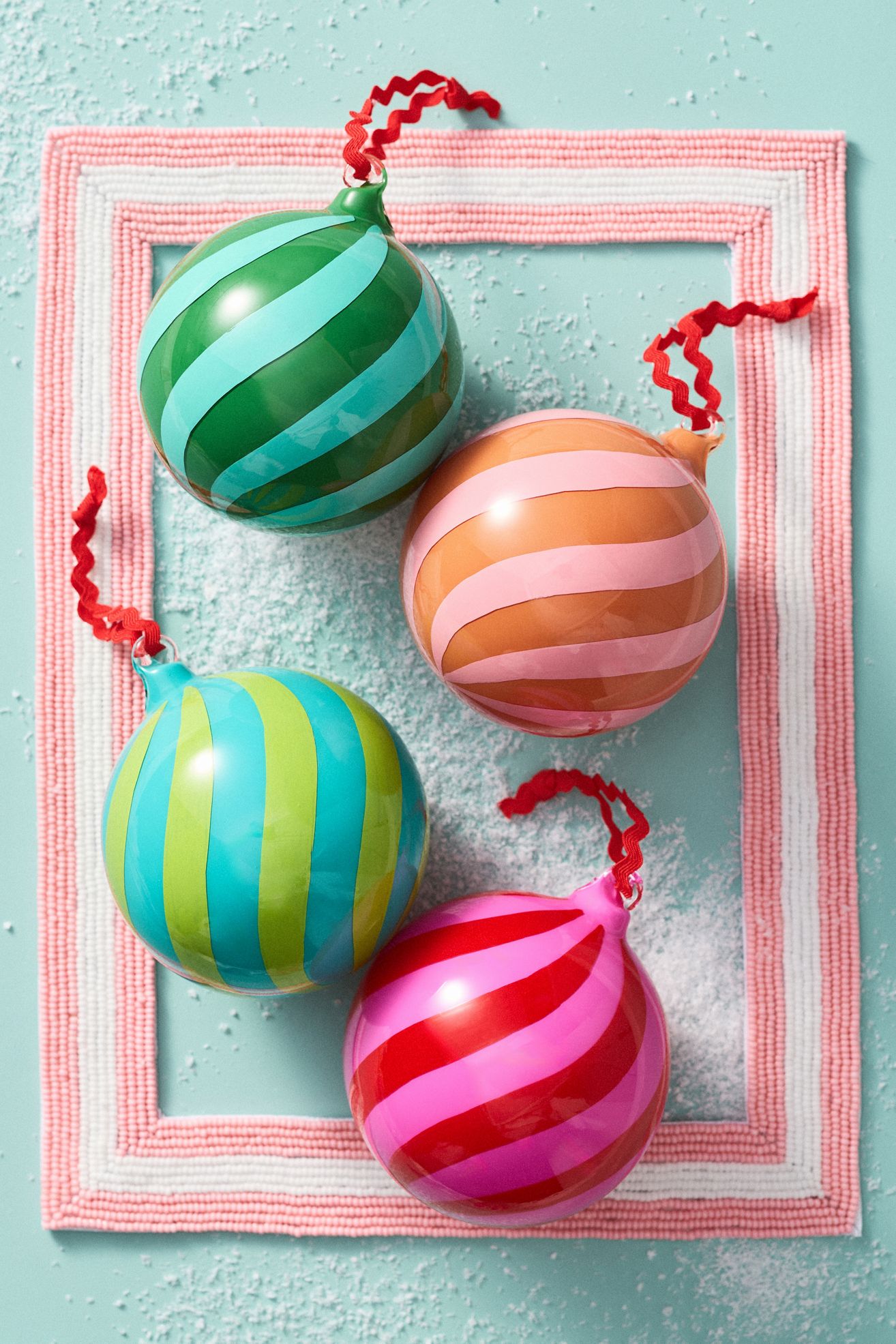 Striped Swirl Ornaments, Set of 4 - Multi, Standard, One Size