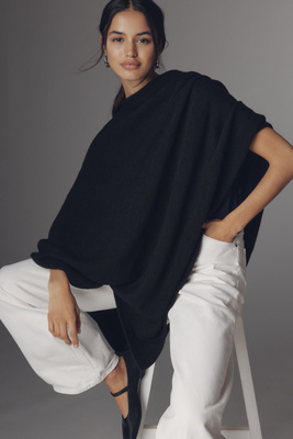Flat White Lightweight Poncho Sweater In Black