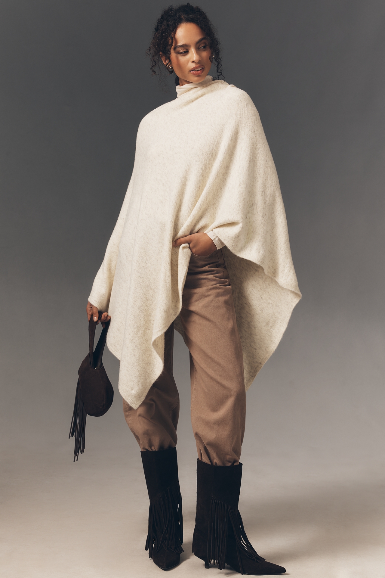 Flat White Lightweight Poncho Sweater