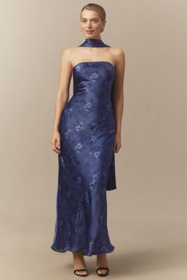 [Anthropologie] スカーフ オーガンザ マキシドレス by BHLDN BHLDN High-Neck Ruffle Printed Organza Maxi Dress
