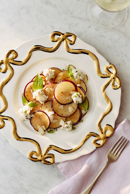 Benedita Gold Bow Stoneware Dinner Plates, Set of 4