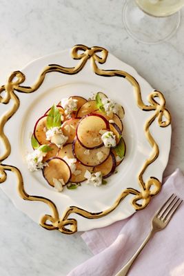 Benedita Gold Bow Stoneware Dinner Plates, Set of 4