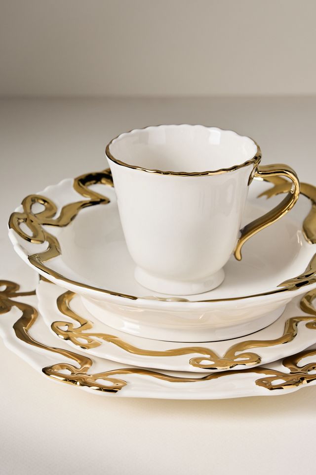Benedita Gold Bow Stoneware Side Plates, Set of 4 #2