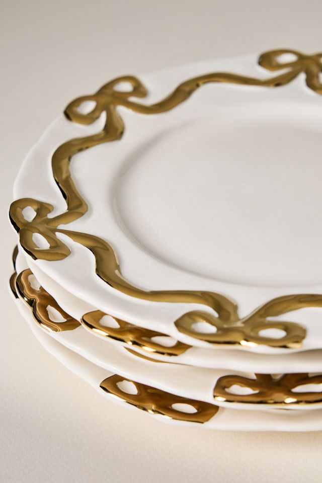 Benedita Gold Bow Stoneware Side Plates, Set of 4 #3