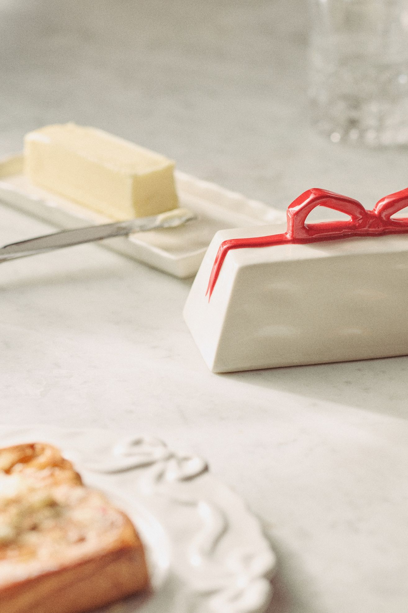 Benedita Bow Ceramic Stoneware Butter Dish - Red, Standard, One Size