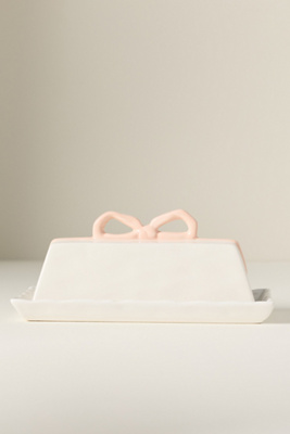 Anthropologie Benedita Bow Ceramic Stoneware Butter Dish In White