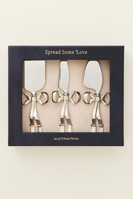 Anthropologie Benedita Stainless Steel Bow Cheese Knives, Set Of 3 In Silver