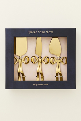 Anthropologie Benedita Stainless Steel Bow Cheese Knives, Set Of 3 In Gold