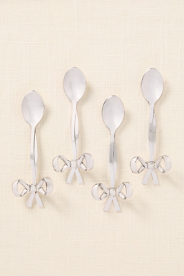 Anthropologie Benedita Stainless Steel Bow Teaspoons, Set Of 4 In Silver