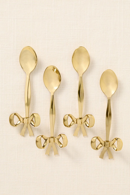 Anthropologie Benedita Stainless Steel Bow Teaspoons, Set Of 4 In Gold
