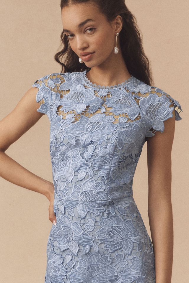 Shoshanna Raven Cap-Sleeve Floral Lace A-Line Maxi Dress #1
