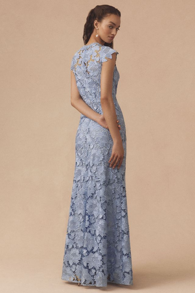 Shoshanna Raven Cap-Sleeve Floral Lace A-Line Maxi Dress #2