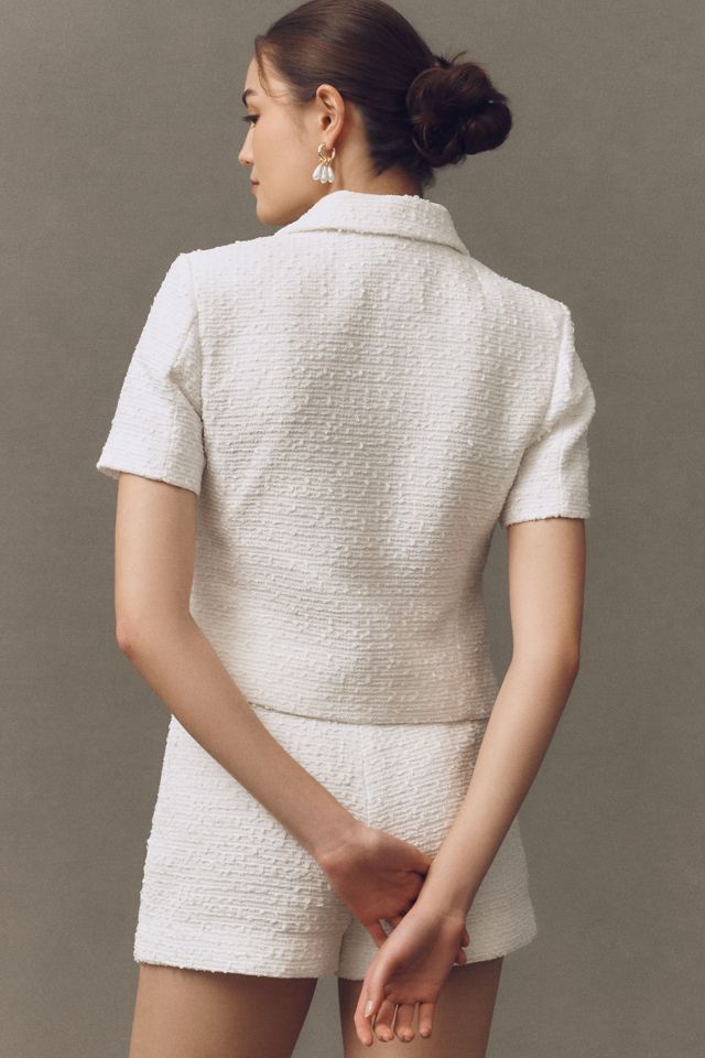 Endless Rose Short-Sleeve Double-Breasted Tweed Blazer #1