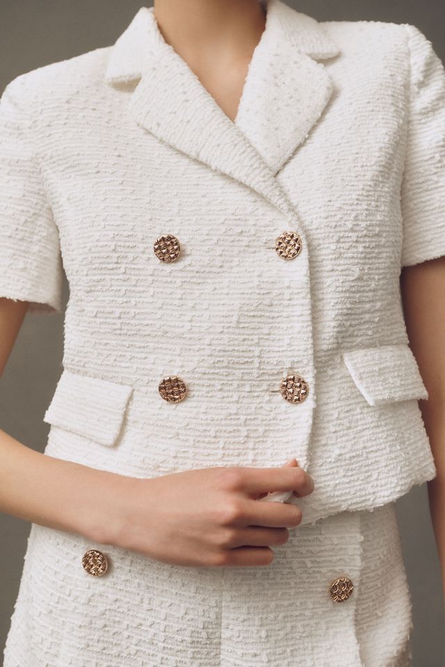 Endless Rose Short-Sleeve Double-Breasted Tweed Blazer #3