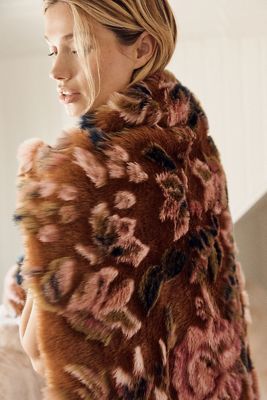Seren Floral Jacquard Faux Fur Throw Blanket
