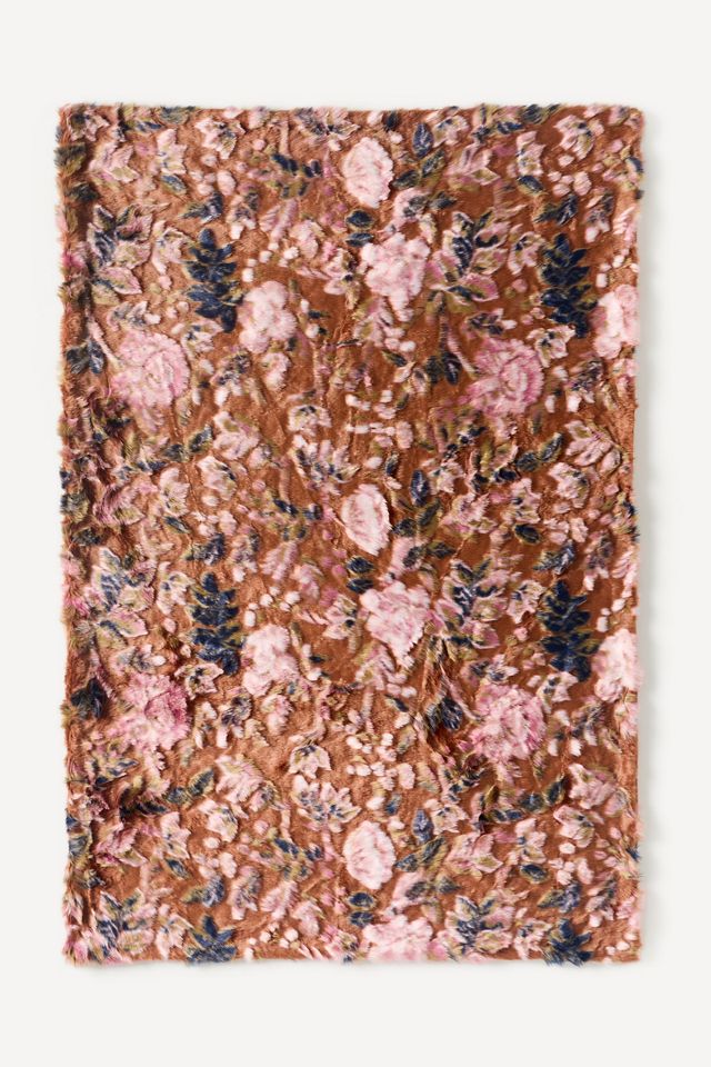 Seren Floral Jacquard Faux Fur Throw Blanket #6