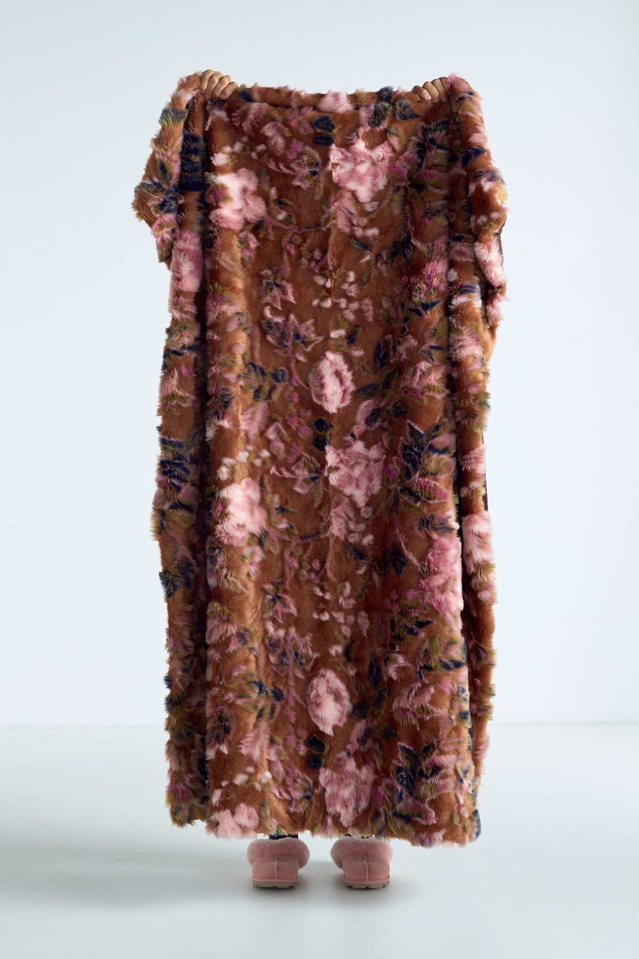 Seren Floral Jacquard Faux Fur Throw Blanket - Dark Orange, Standard, 50" x 70"