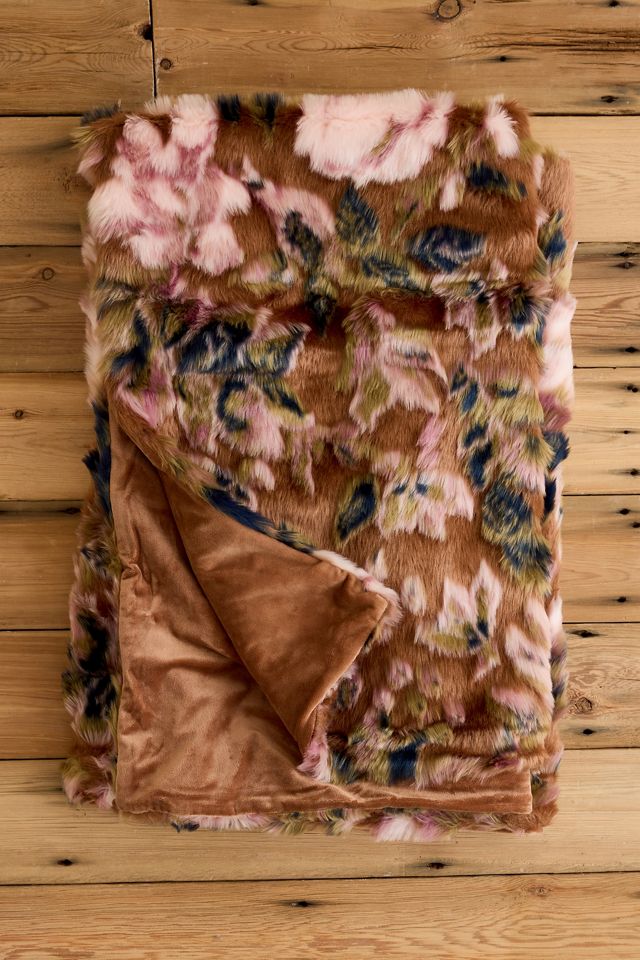 Seren Floral Jacquard Faux Fur Throw Blanket #6