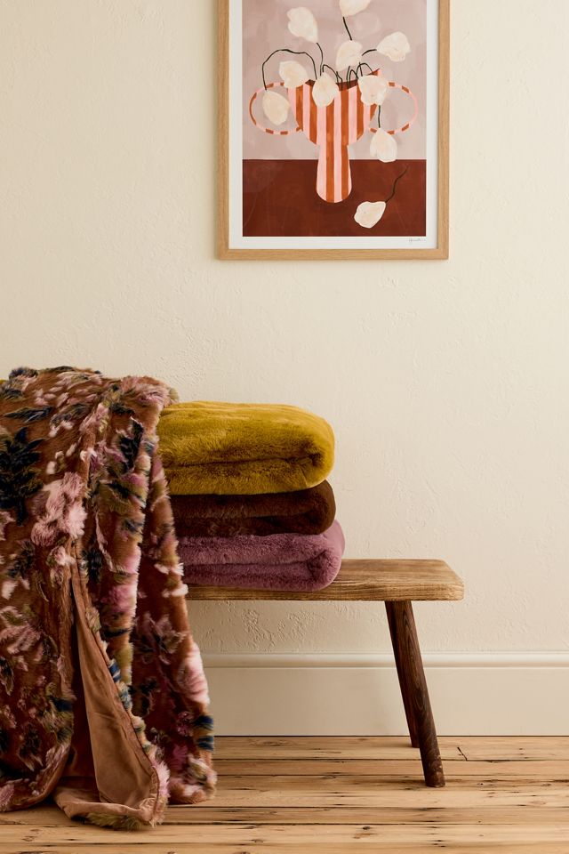 Seren Floral Jacquard Faux Fur Throw Blanket #7