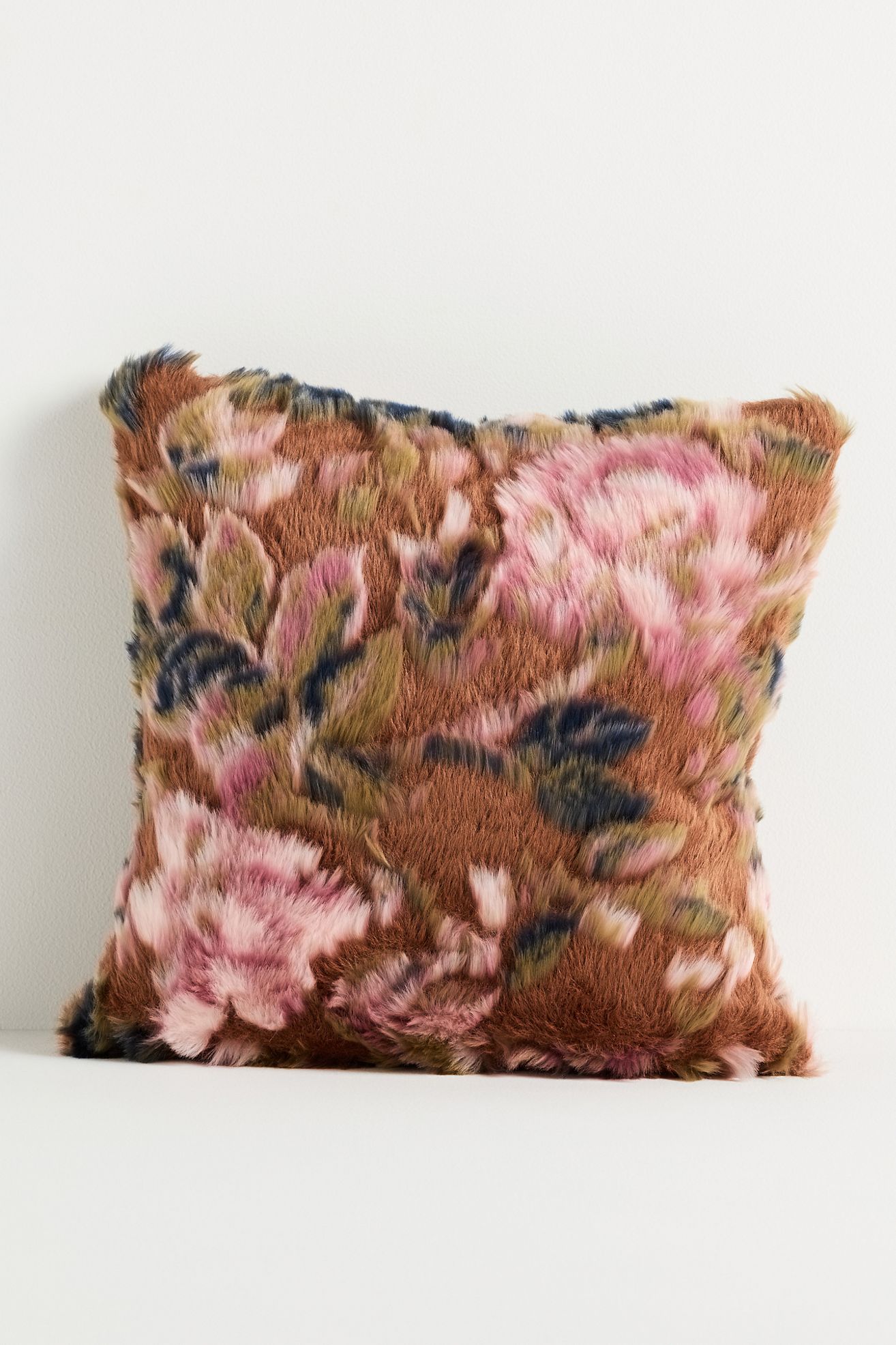 Seren Floral Jacquard Faux-Fur Pillow - Dark Orange, Standard, 18" x 18"
