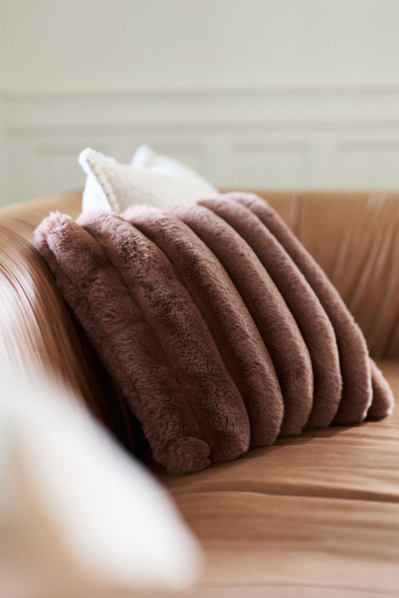 Tipped Puffer Faux Fur Pillow - Brown, Standard, 18" X 18"