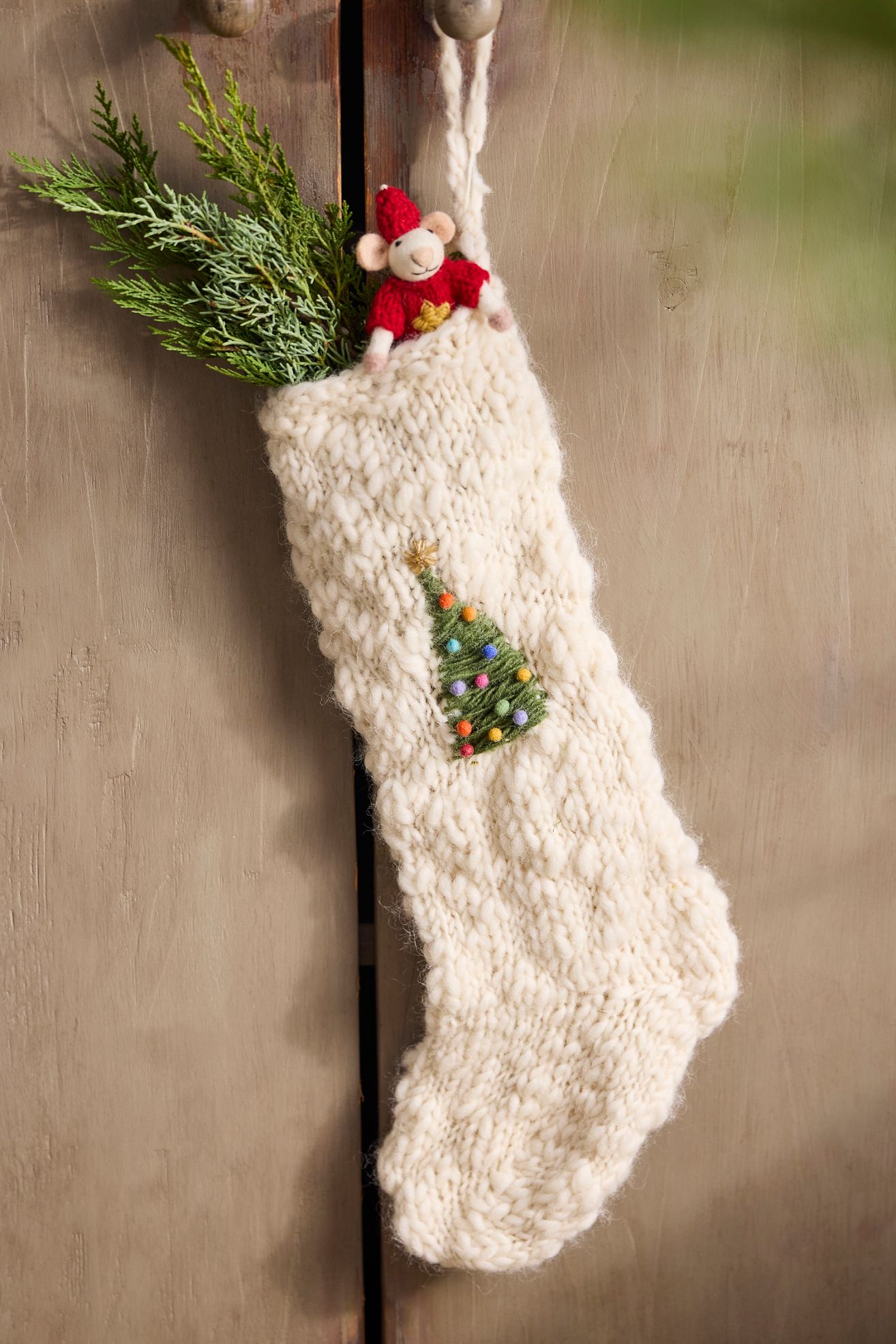 Knitted Holiday Icon Stocking - Green, Standard, One Size