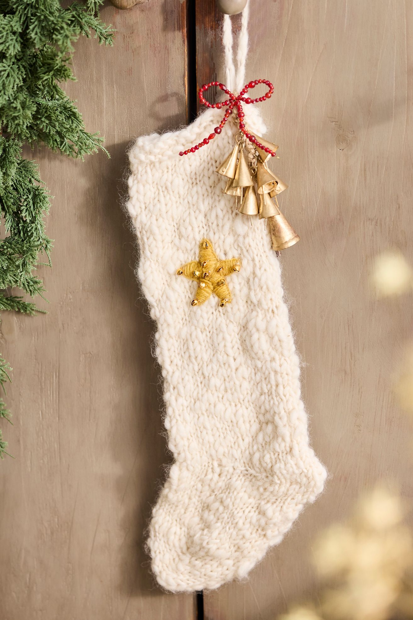 Knitted Holiday Icon Stocking - Yellow, Standard, One Size