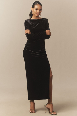 Eloise Boat Neck Stretch Velvet Maxi Dress