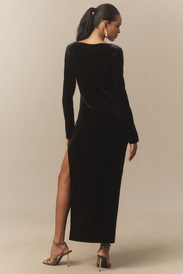 BHLDN Eloise Boat Neck Stretch Velvet Maxi Dress #1