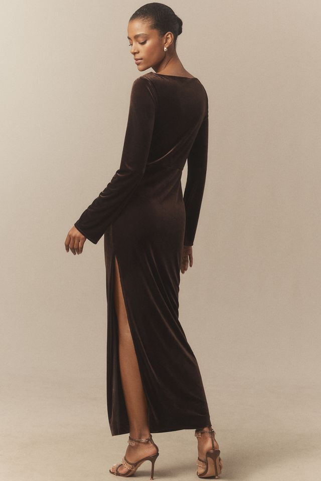 BHLDN Eloise Boat Neck Stretch Velvet Maxi Dress #1