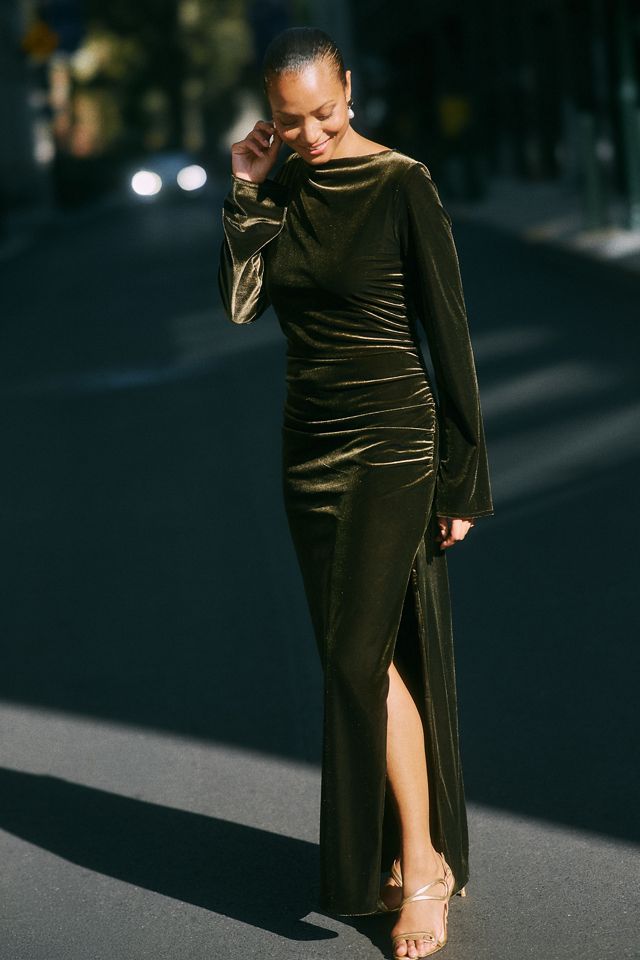 BHLDN Eloise Boat Neck Stretch Velvet Maxi Dress #5