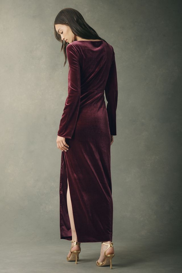 BHLDN Eloise Boat Neck Stretch Velvet Maxi Dress #1