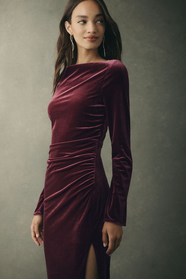 BHLDN Eloise Boat Neck Stretch Velvet Maxi Dress #2