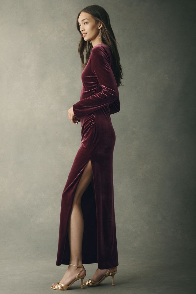 BHLDN Eloise Boat Neck Stretch Velvet Maxi Dress #3