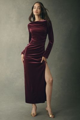 BHLDN Eloise Boat Neck Stretch Velvet Maxi Dress