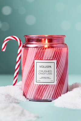 Anthropologie Voluspa Gourmand Crushed Candy Cane Boxed Glass Candle In Pink